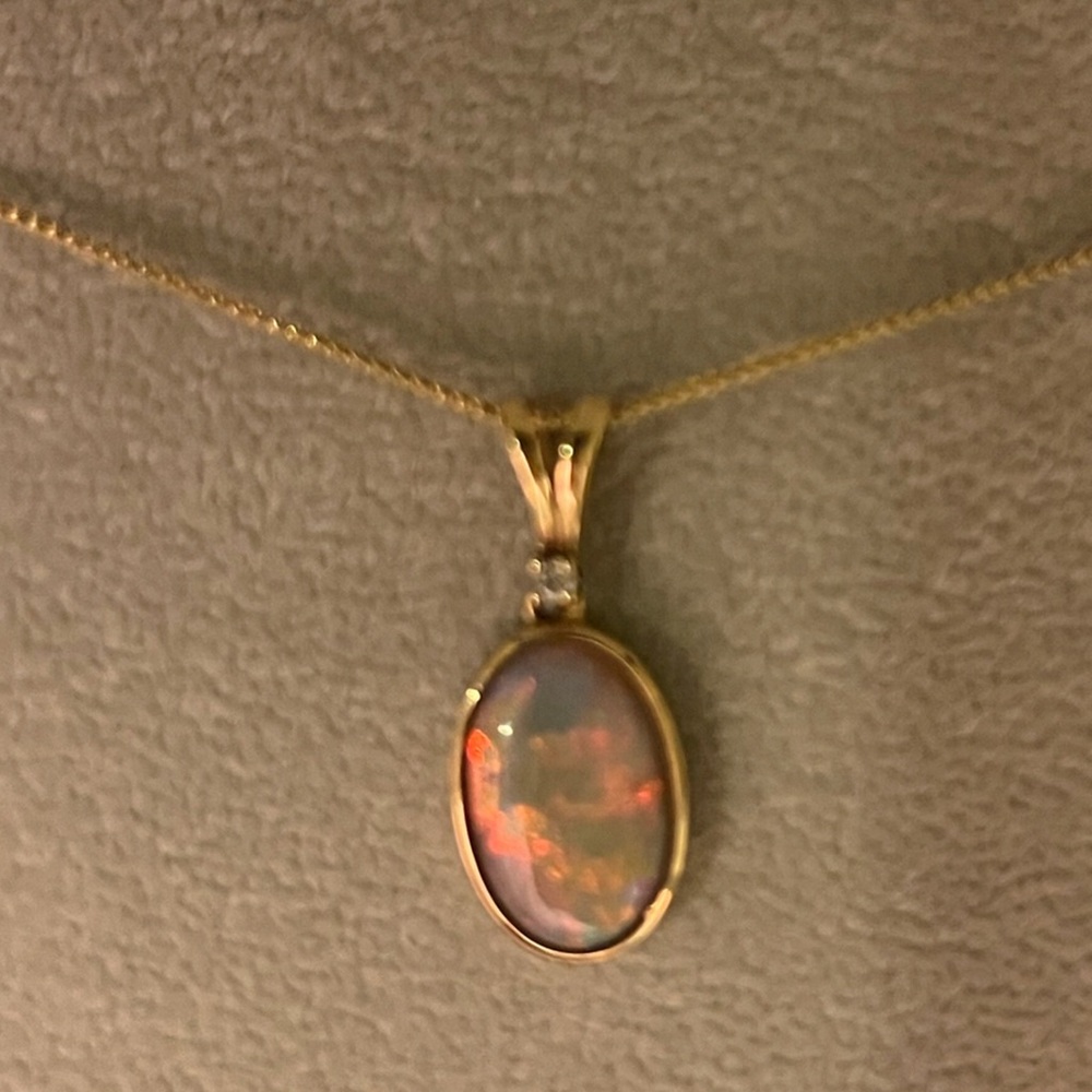 14k Yellow Gold Opal and Diamond Necklace